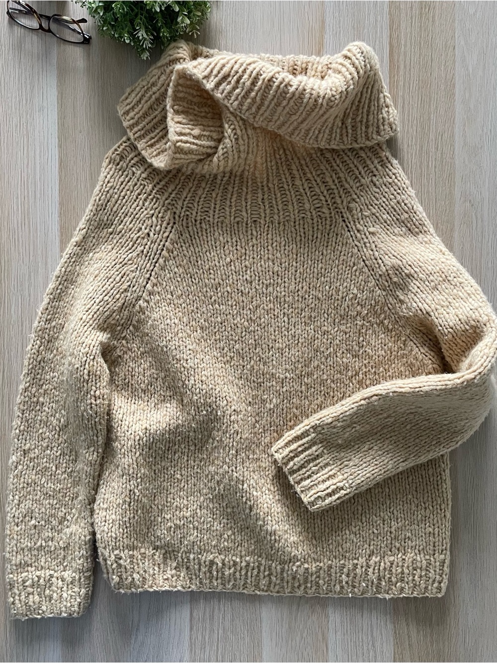 DKNY Camel/Tan Cowl-Neck Chunky Knit Sweater
